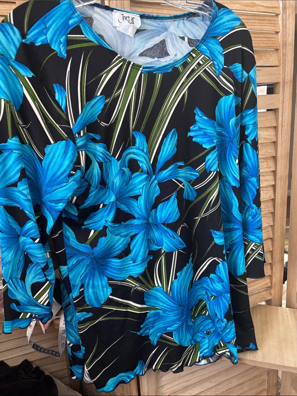 Jostar Black Top with Bright Blue Tropical Floral Small